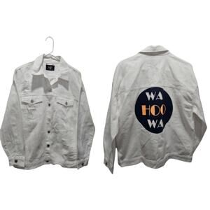 University of Virginia UVA Cavaliers Women's White Jean Jacket Wa Hoo Wa Size M